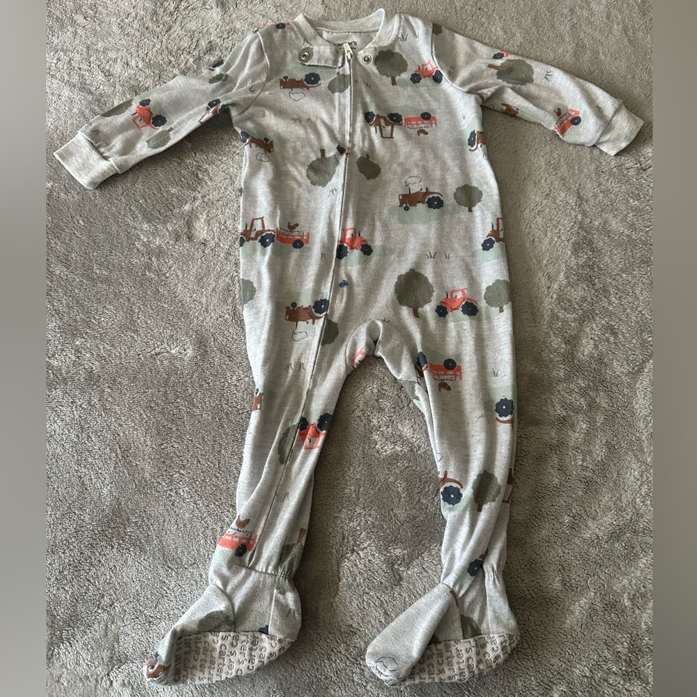 Carter's Gray Tractor and Animal Print Footie
